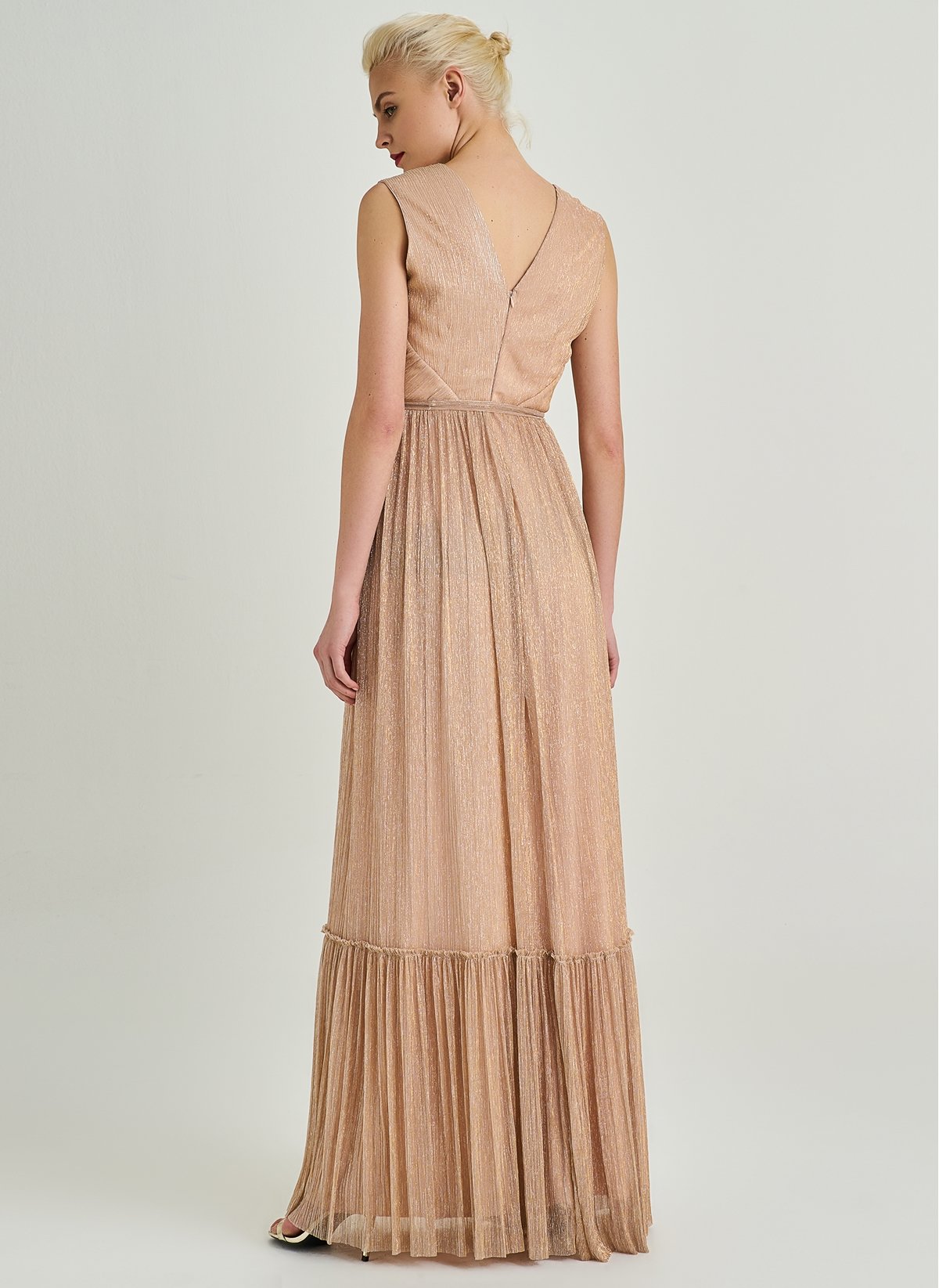 1330045 Powder Silvery Tiered Evening Dress