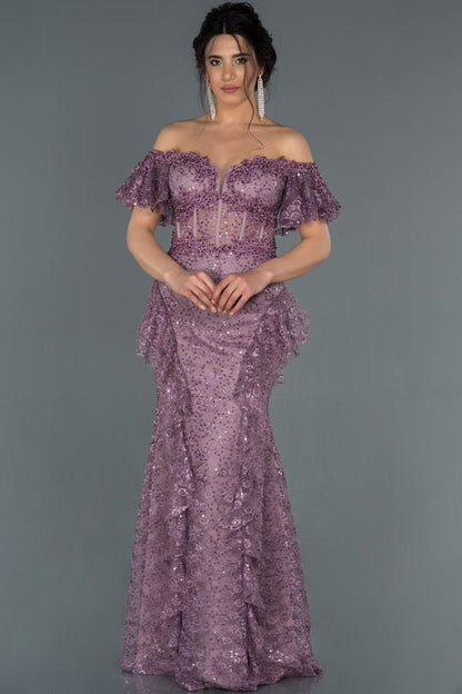 17046 lavender rose transparent corset lace dress