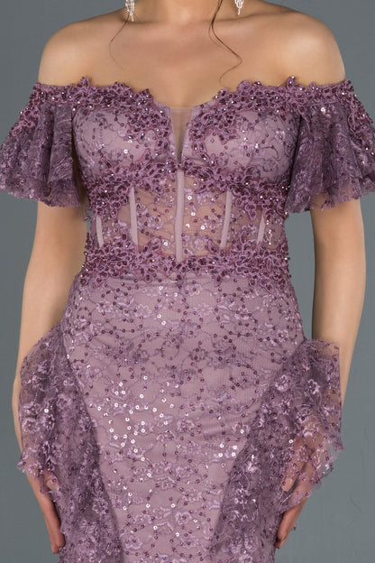 17046 lavender rose transparent corset lace dress