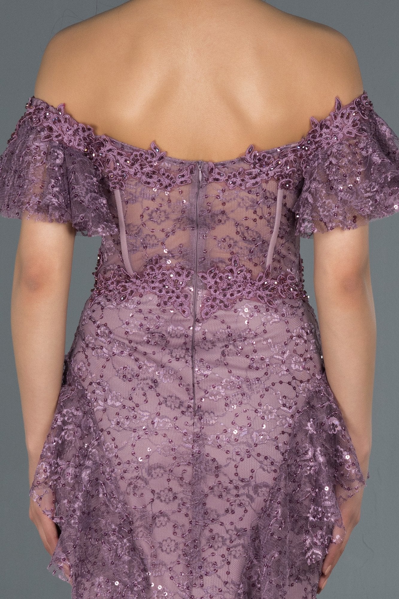 17046 lavender rose transparent corset lace dress