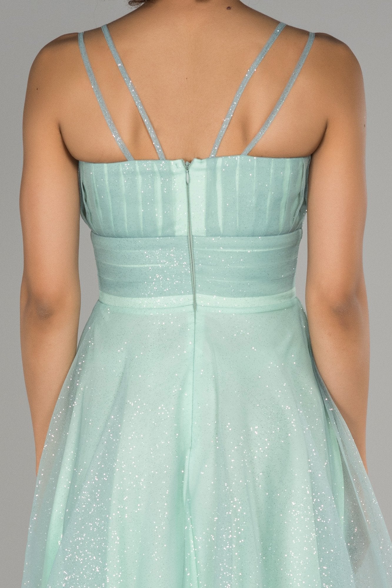 18007 Mint Green Shimmer Tulle Strap Dress