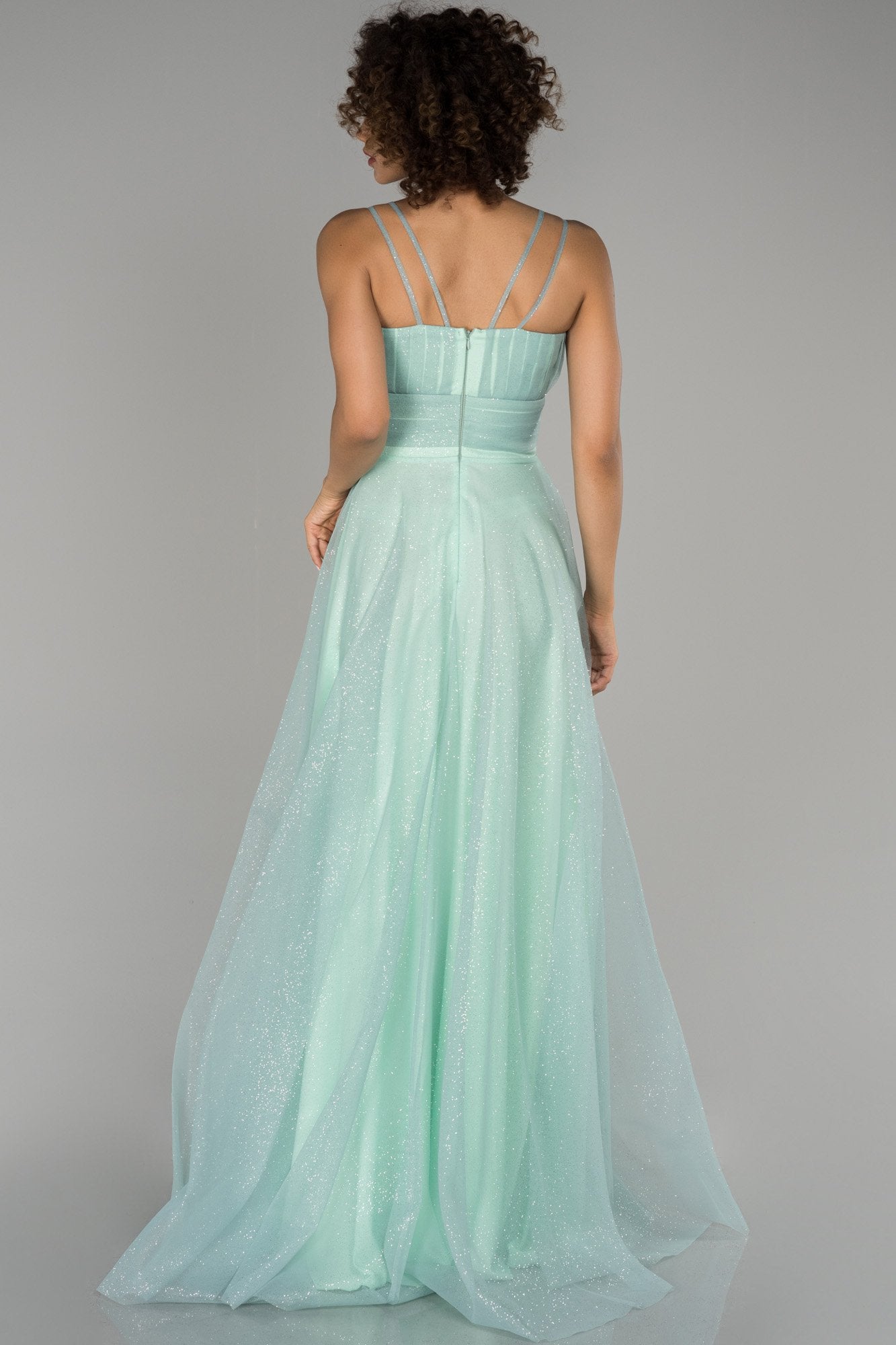 18007 Mint Green Shimmer Tulle Strap Dress