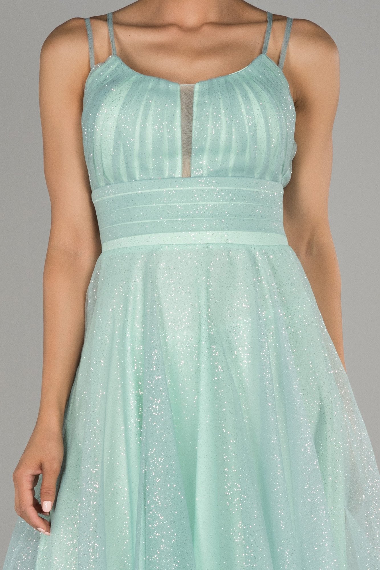 18007 Mint Green Shimmer Tulle Strap Dress