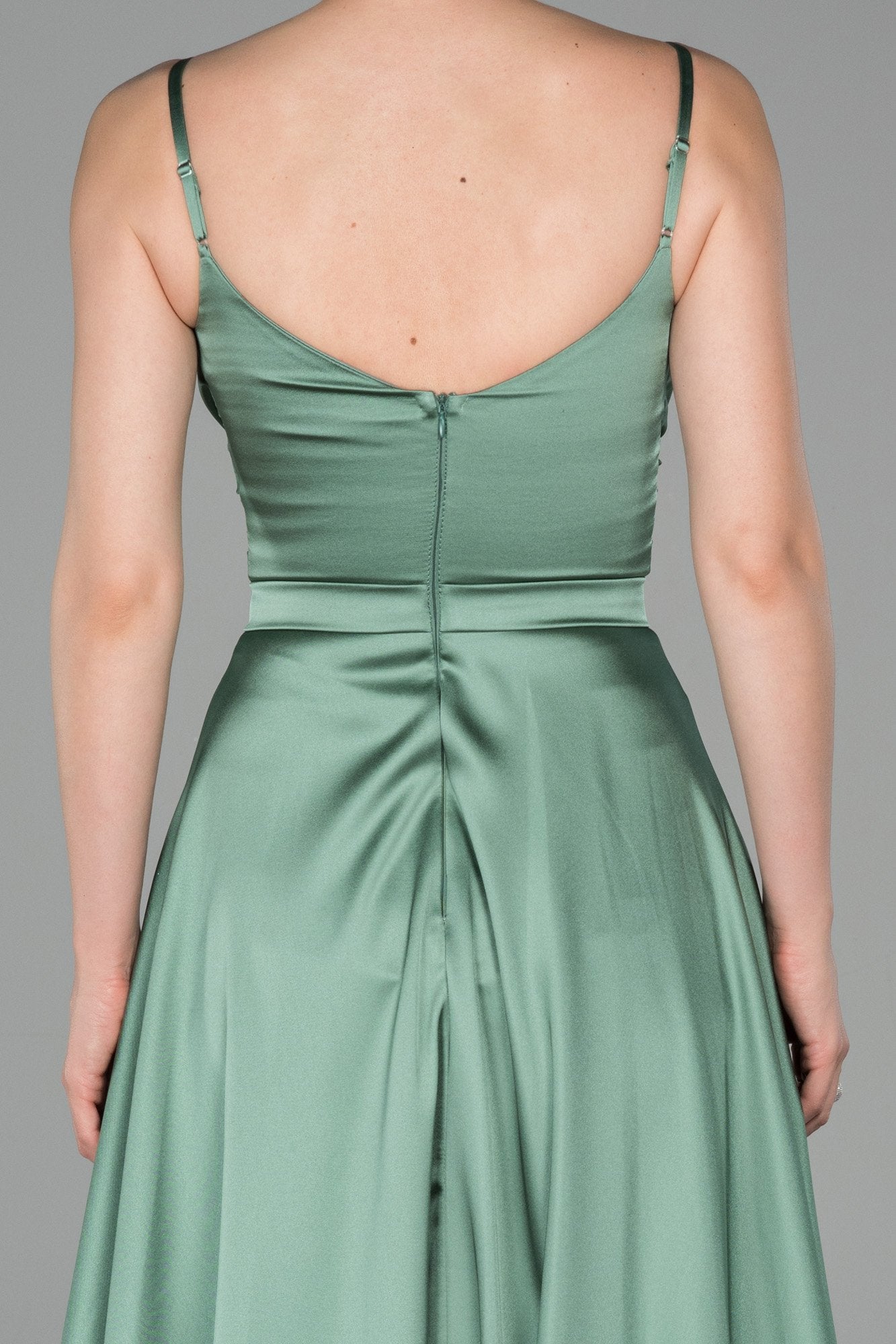 19184 Mint Green Draped Satin Strap Dress