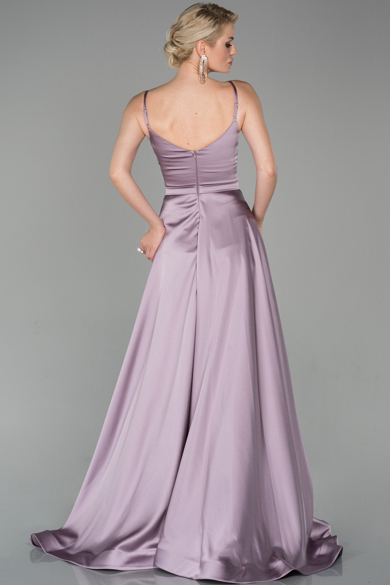 19186 Dusty Pink Draped Satin Strap Dress