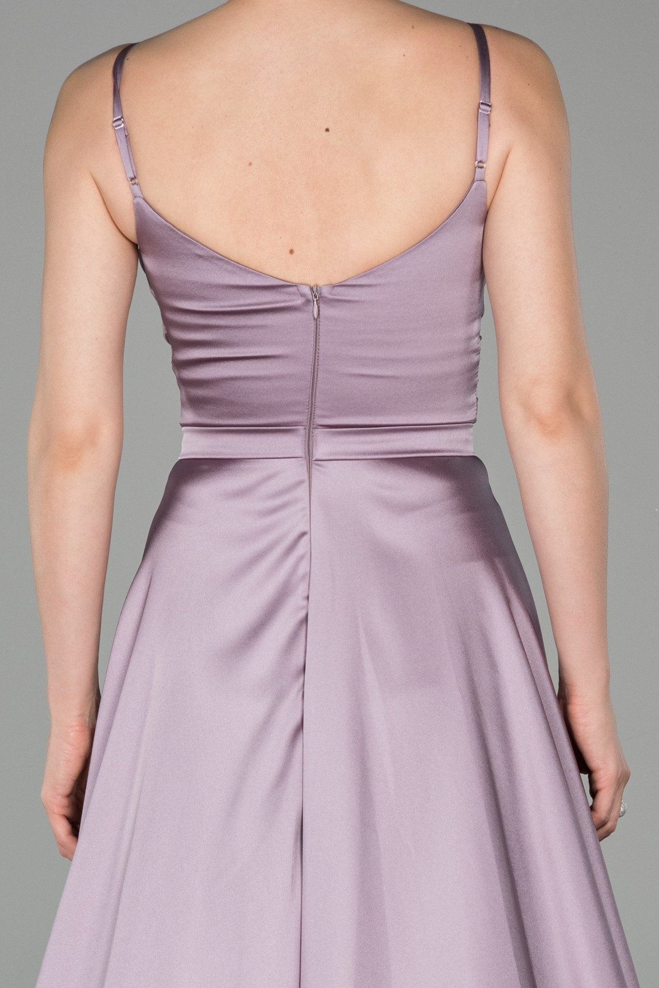 19186 Dusty Pink Draped Satin Strap Dress