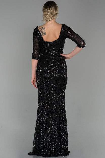 19349 Black Sequins Slit Dress