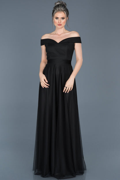 17291 Black Off-Shoulder Tulle Evening Dress