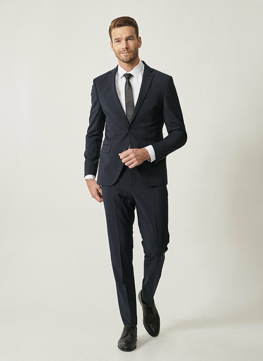 18763 Navy Slim Fit Plain Water-Resistant Nano Suit