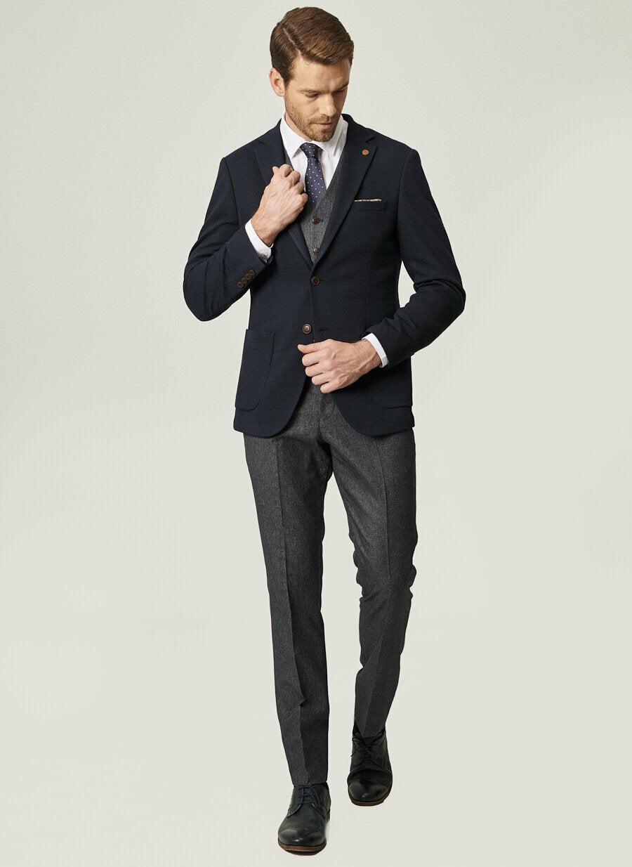 18815 Navy Slim Fit Patterned 3 Piece Suit