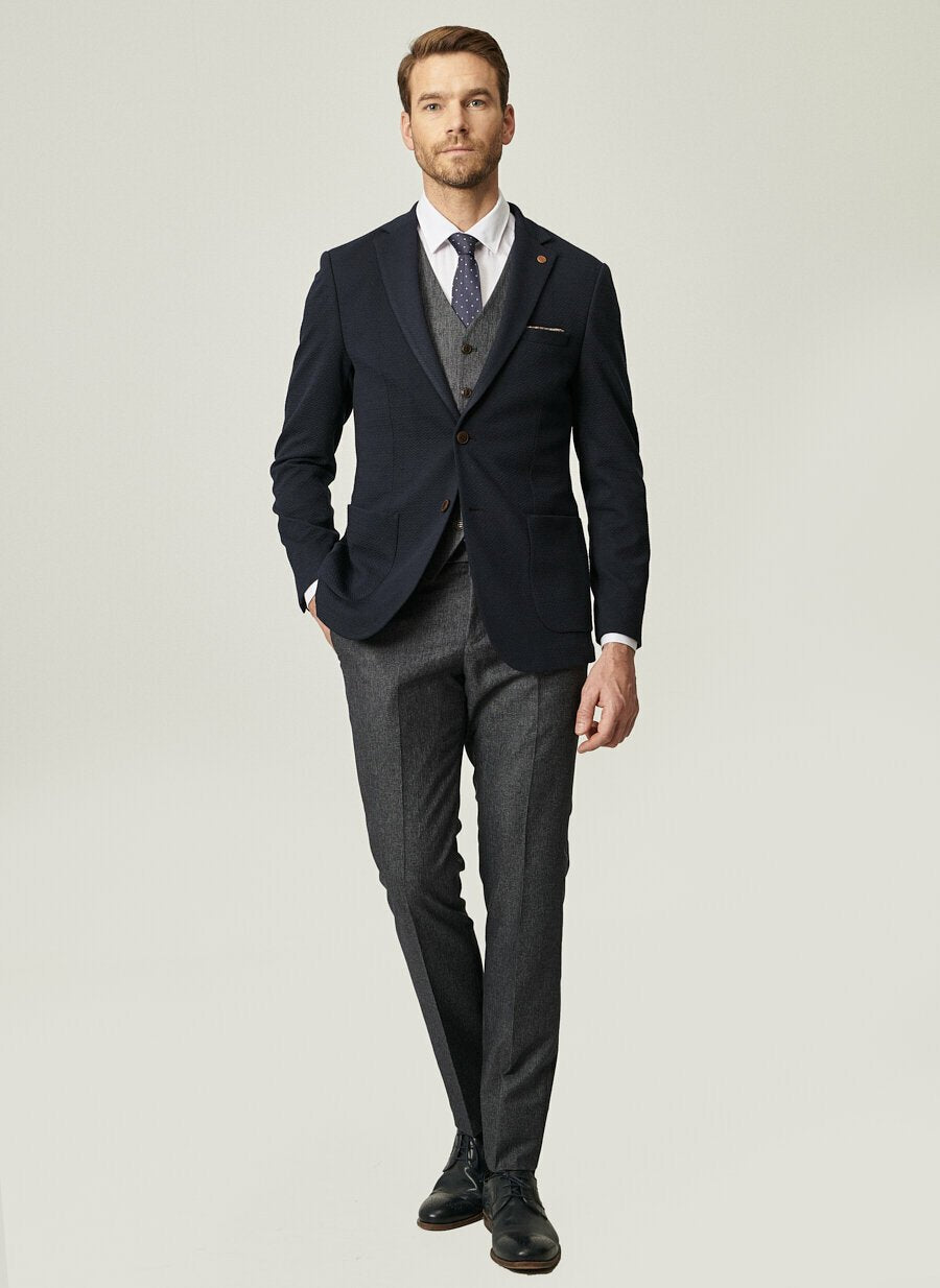 18815 Navy Slim Fit Patterned 3 Piece Suit