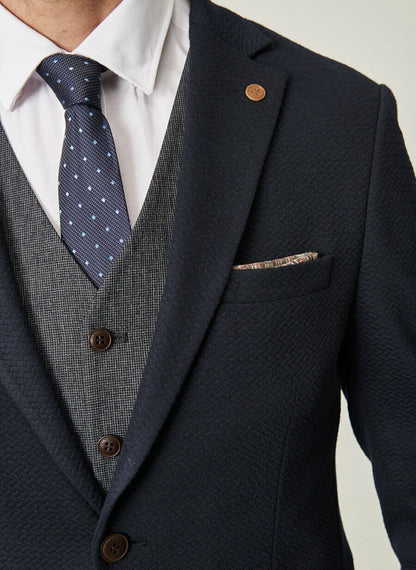 18815 Navy Slim Fit Patterned 3 Piece Suit