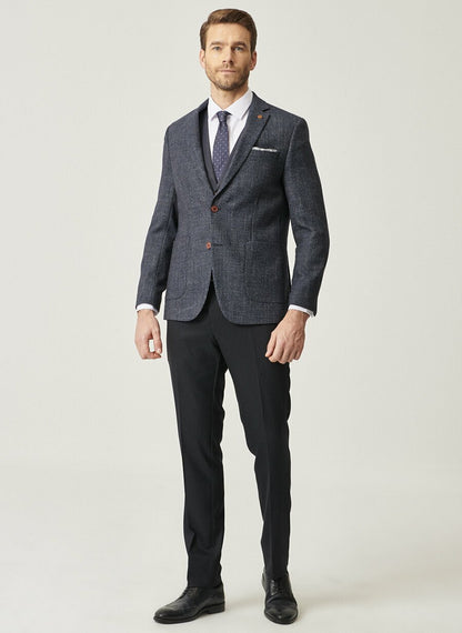 18814 Navy-Blue Slim Fit Patterned 3 Piece Suit