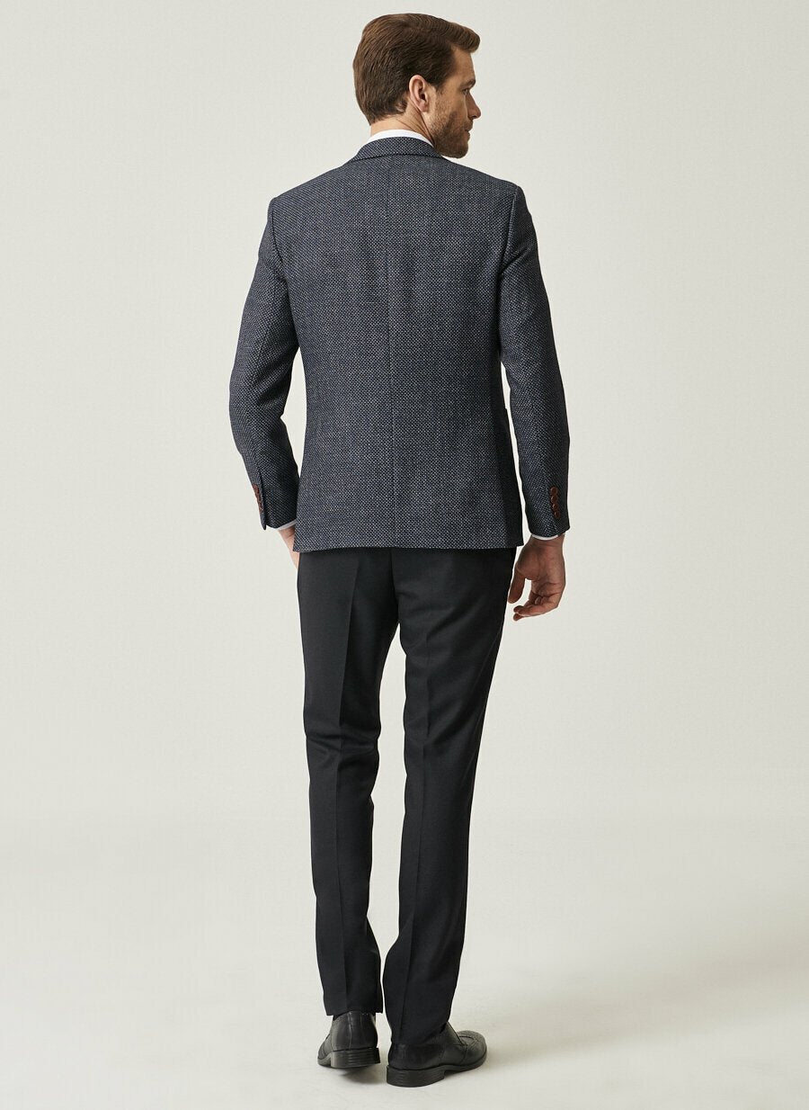 18814 Navy-Blue Slim Fit Patterned 3 Piece Suit