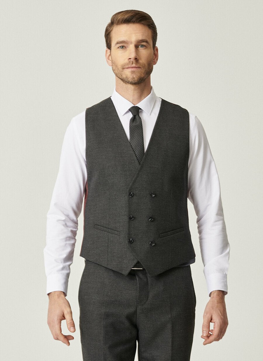 18817 Black-Grey Slim Fit Patterned 3 Piece Combine Suit