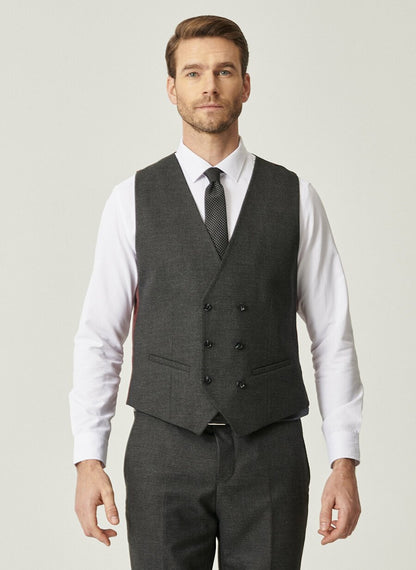 18817 Black-Grey Slim Fit Patterned 3 Piece Combine Suit