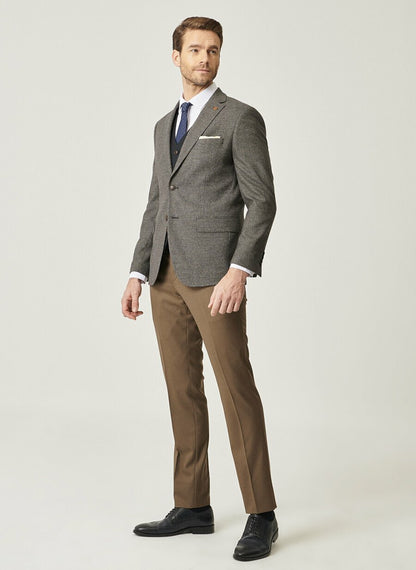 18818 Navy-Brown Slim Fit Patterned 3 Piece Suit