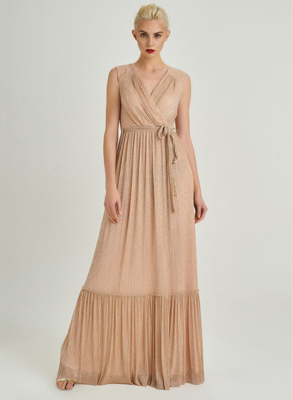 1330045 Powder Silvery Tiered Evening Dress