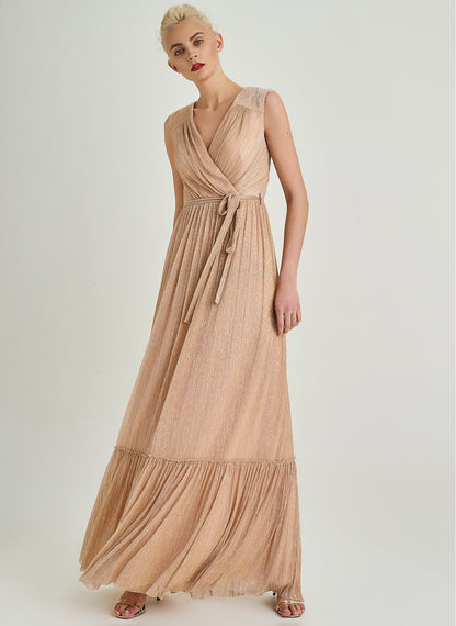 1330045 Powder Silvery Tiered Evening Dress