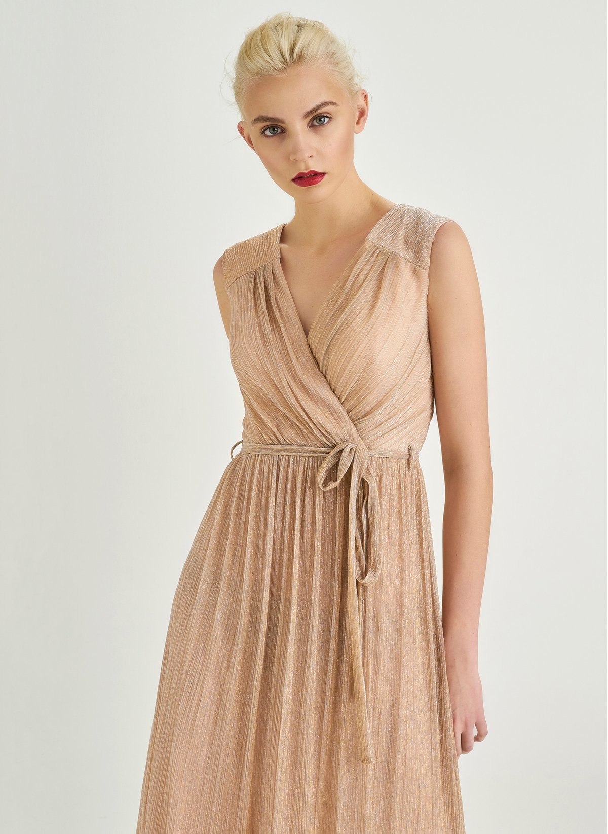 1330045 Powder Silvery Tiered Evening Dress