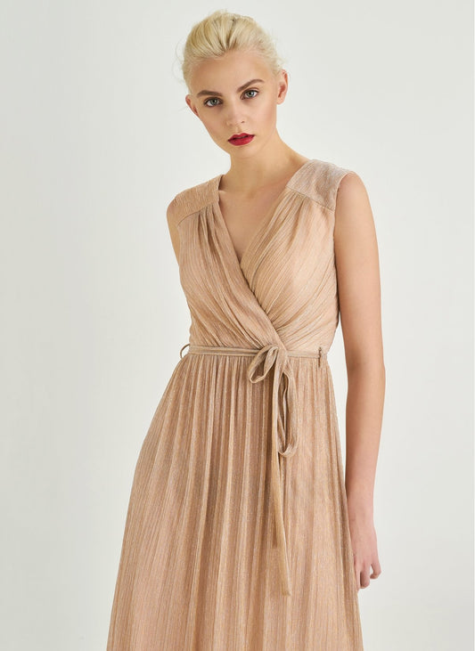 1330045 Powder Silvery Tiered Evening Dress