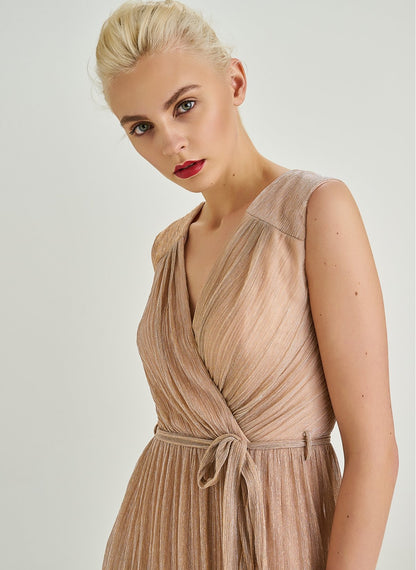 1330045 Powder Silvery Tiered Evening Dress