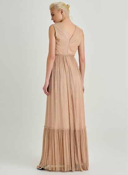 1330045 Powder Silvery Tiered Evening Dress
