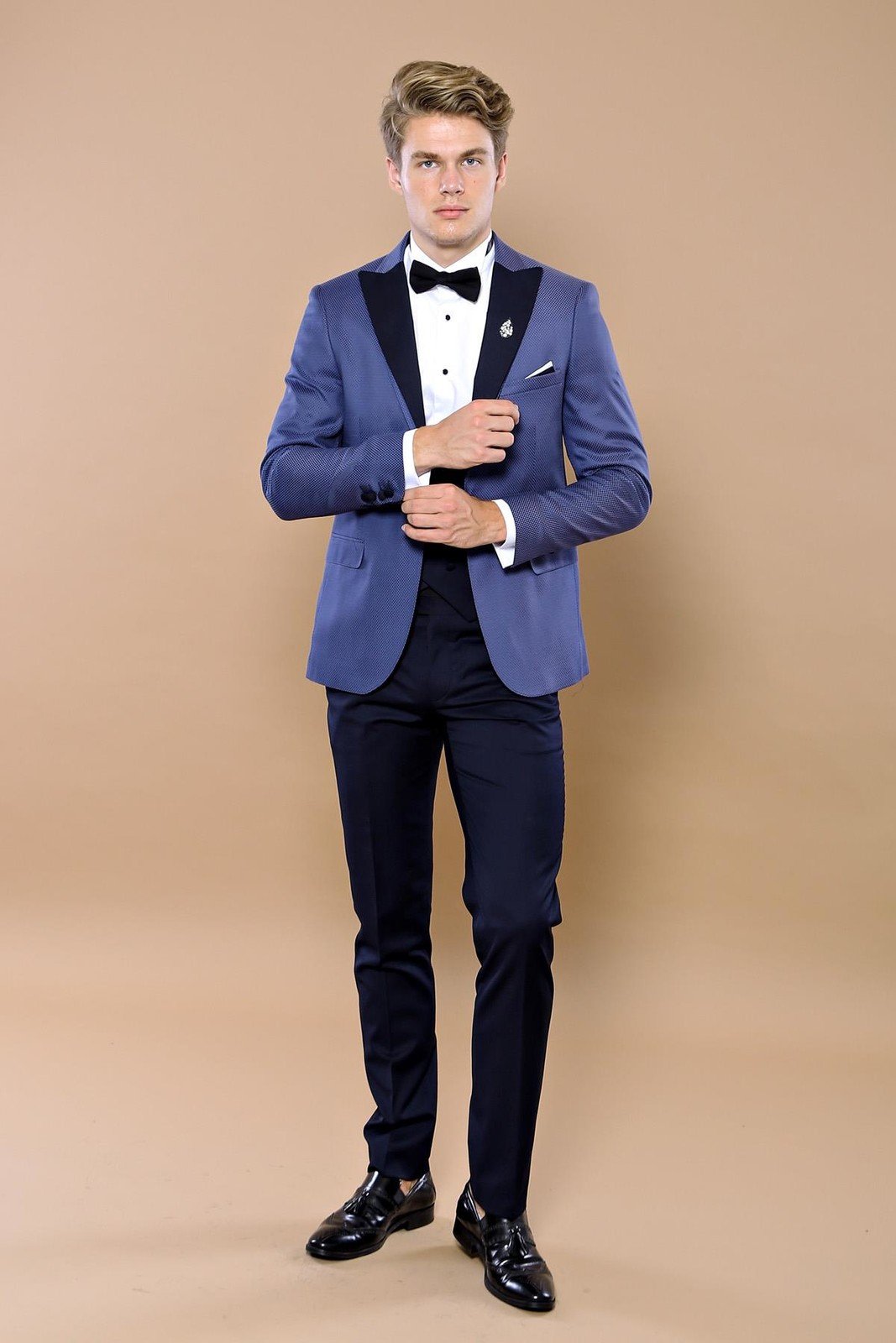 4447 Navy Blue Self-Patterned Tuxedo