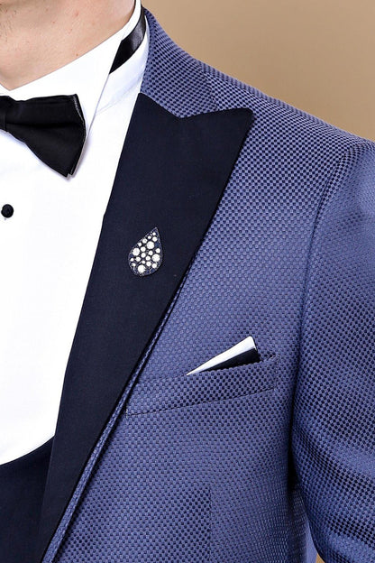 4447 Navy Blue Self-Patterned Tuxedo