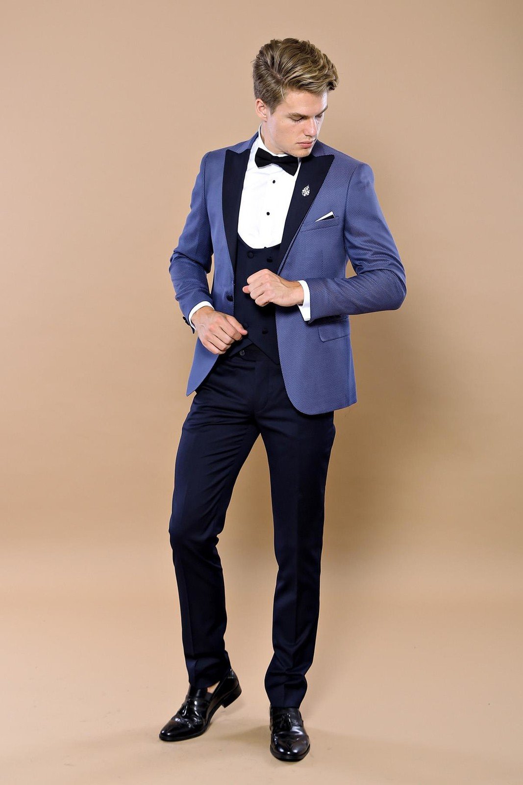 4447 Navy Blue Self-Patterned Tuxedo