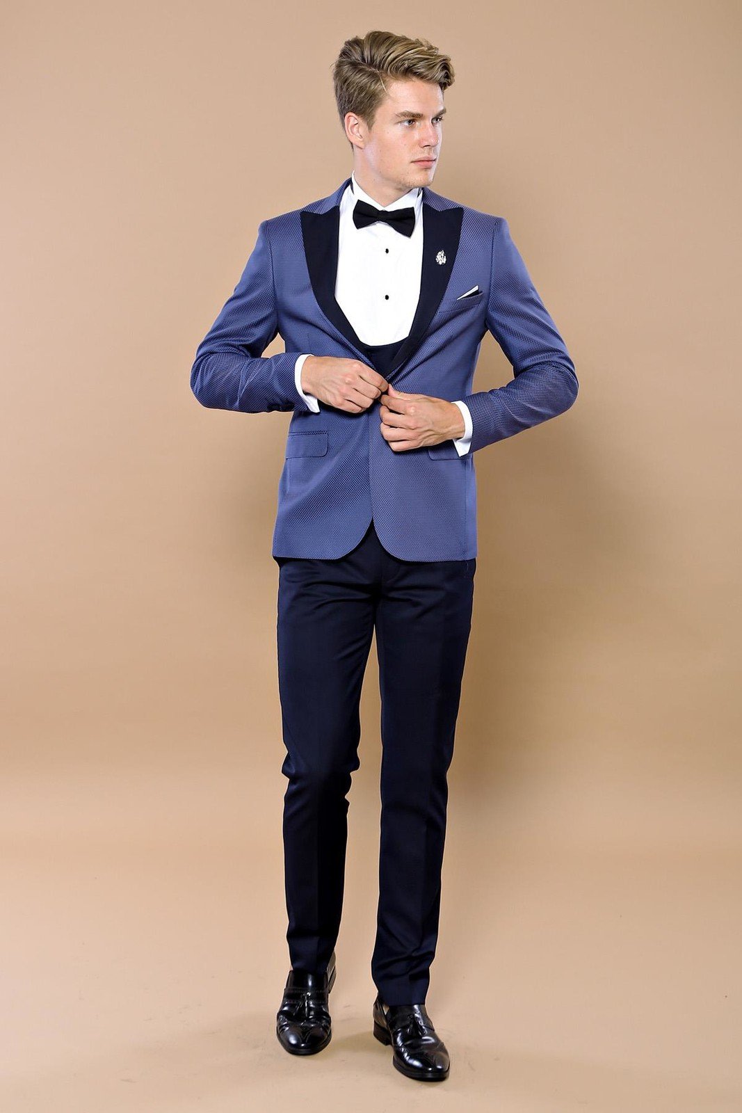 4447 Navy Blue Self-Patterned Tuxedo