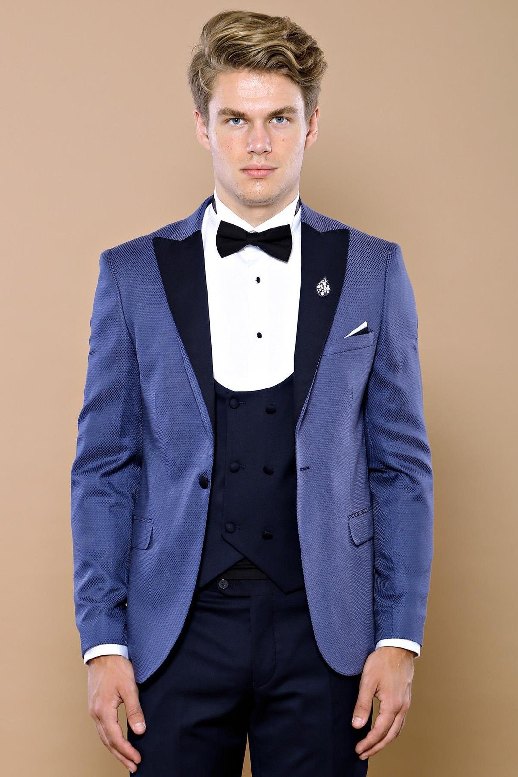 4447 Navy Blue Self-Patterned Tuxedo