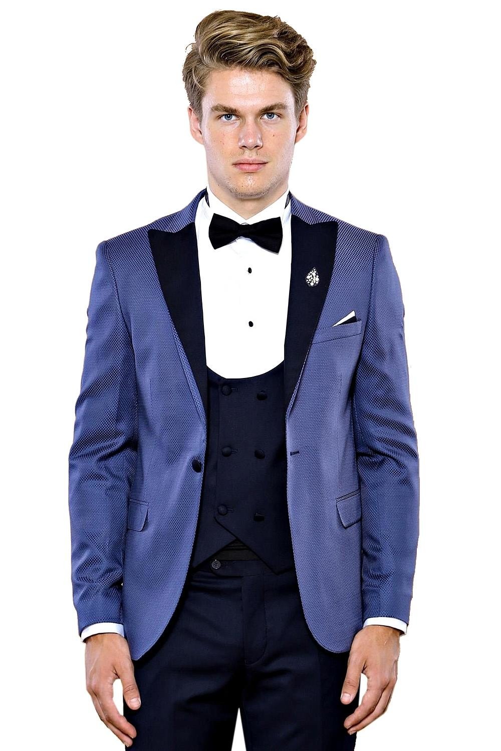 4447 Navy Blue Self-Patterned Tuxedo