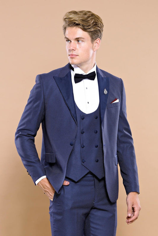 4455 Navy Blue Dot Patterned Tuxedo