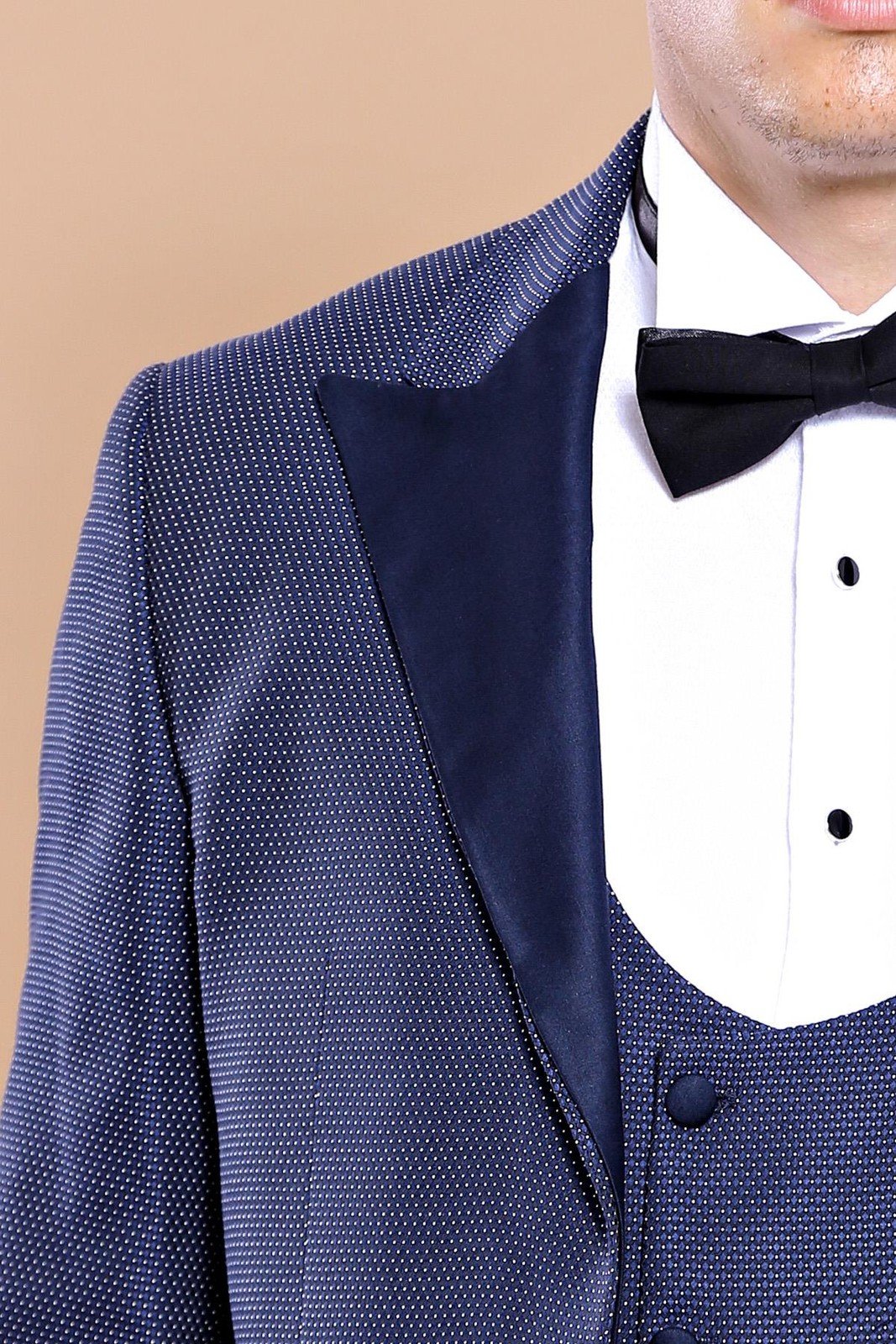 4455 Navy Blue Dot Patterned Tuxedo