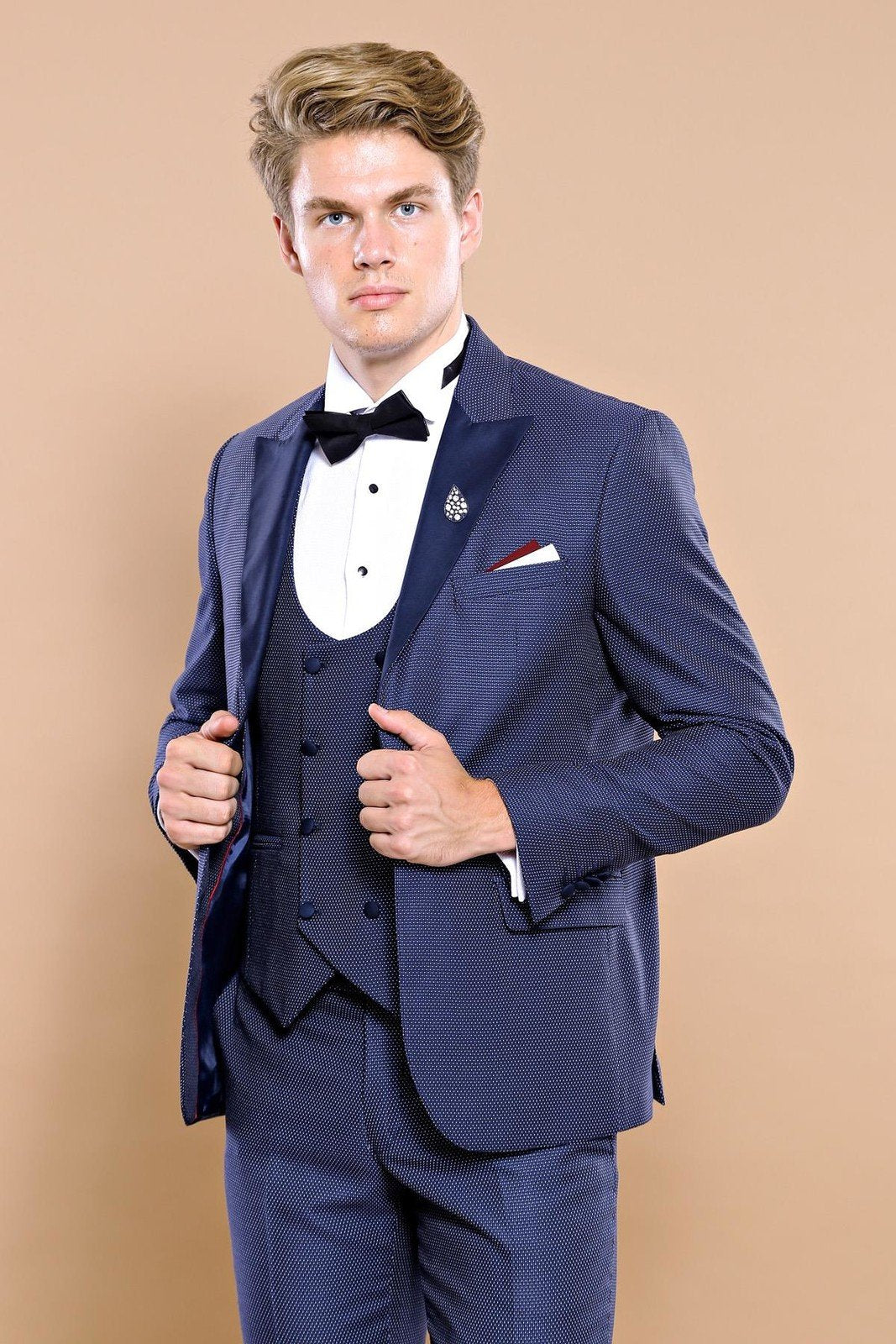 4455 Navy Blue Dot Patterned Tuxedo