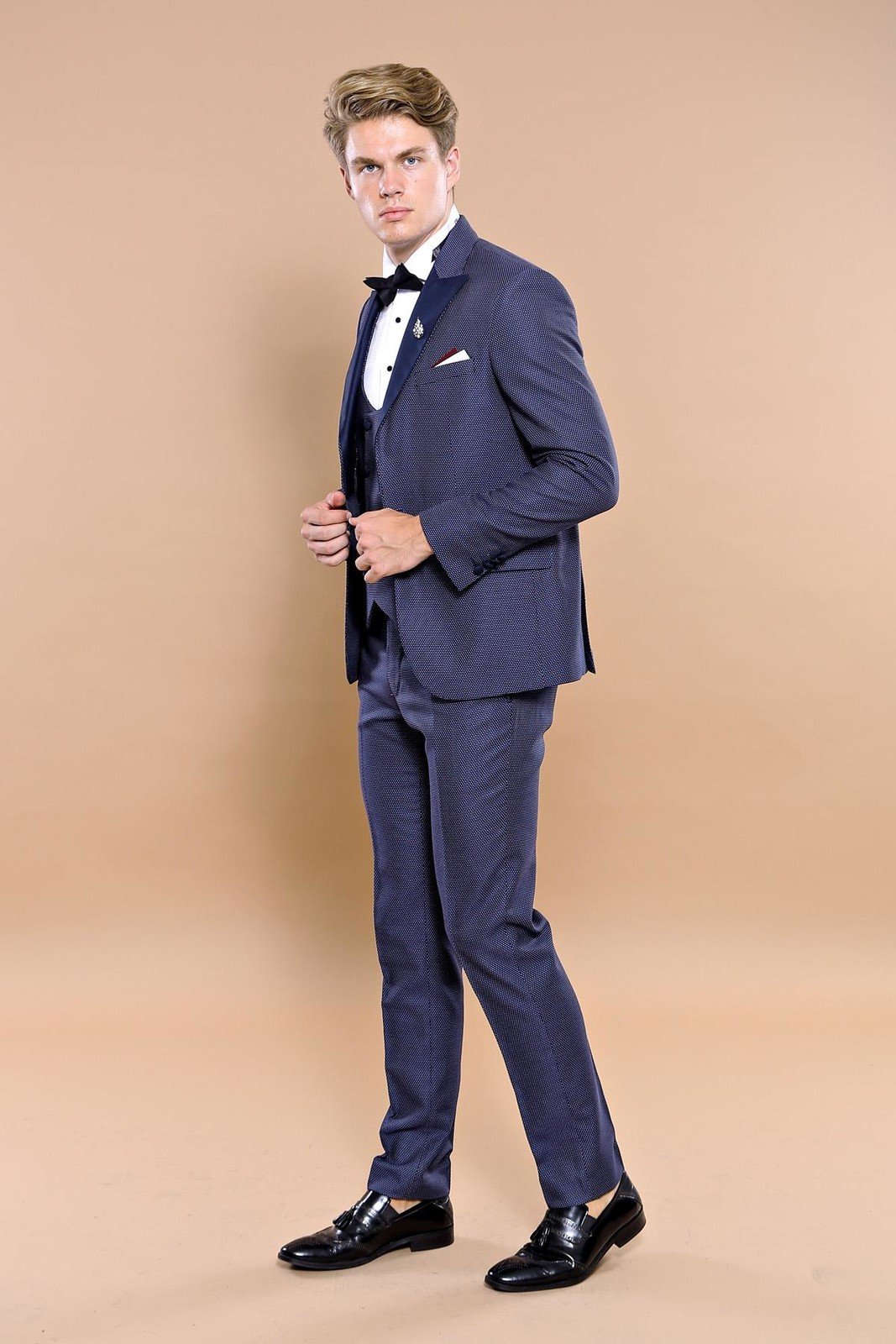 4455 Navy Blue Dot Patterned Tuxedo