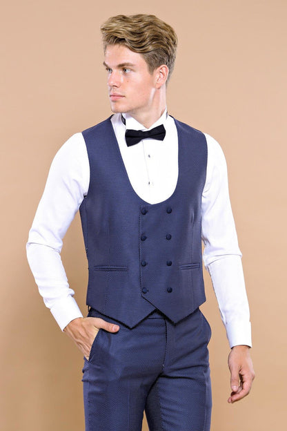 4455 Navy Blue Dot Patterned Tuxedo