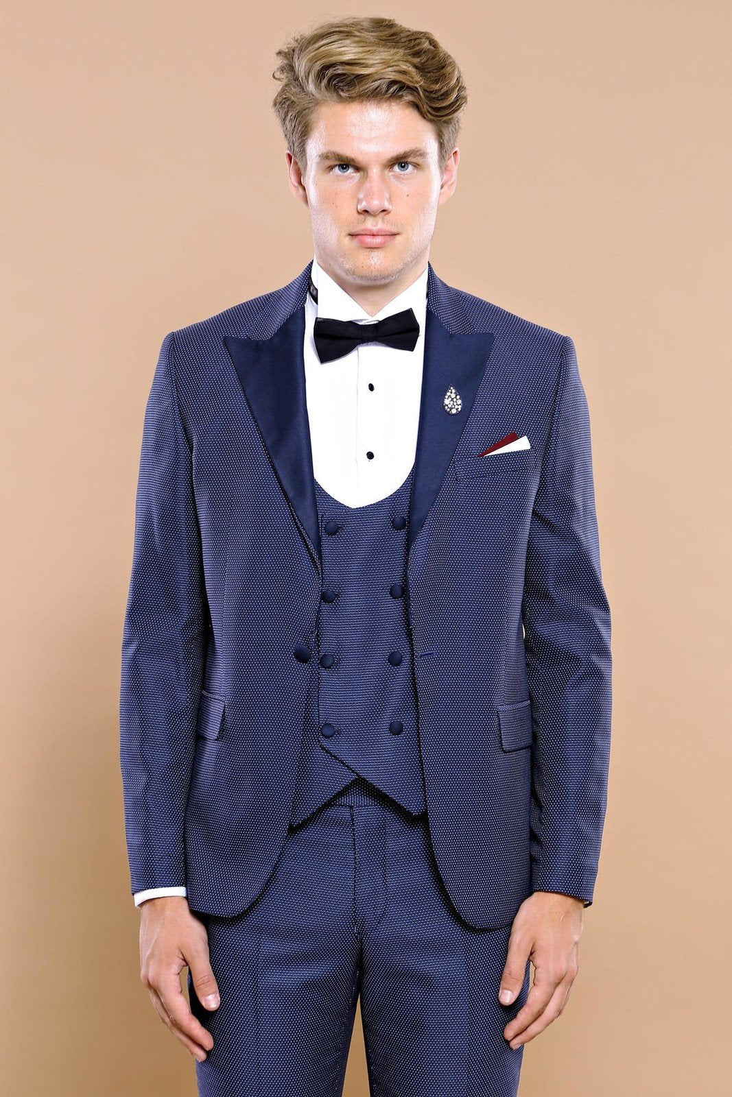 4455 Navy Blue Dot Patterned Tuxedo