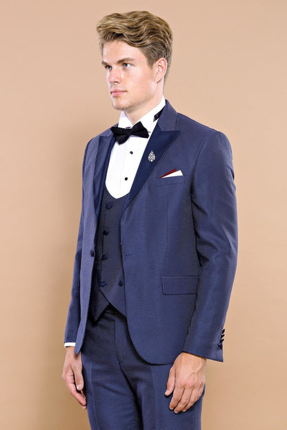 4455 Navy Blue Dot Patterned Tuxedo