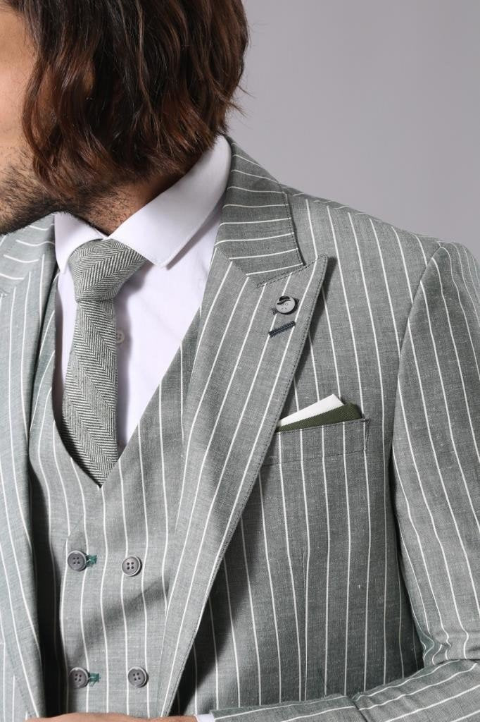 4299 Green Stripe Waistcoat Suit