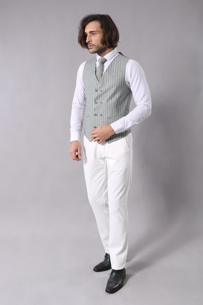 4299 Green Stripe Waistcoat Suit