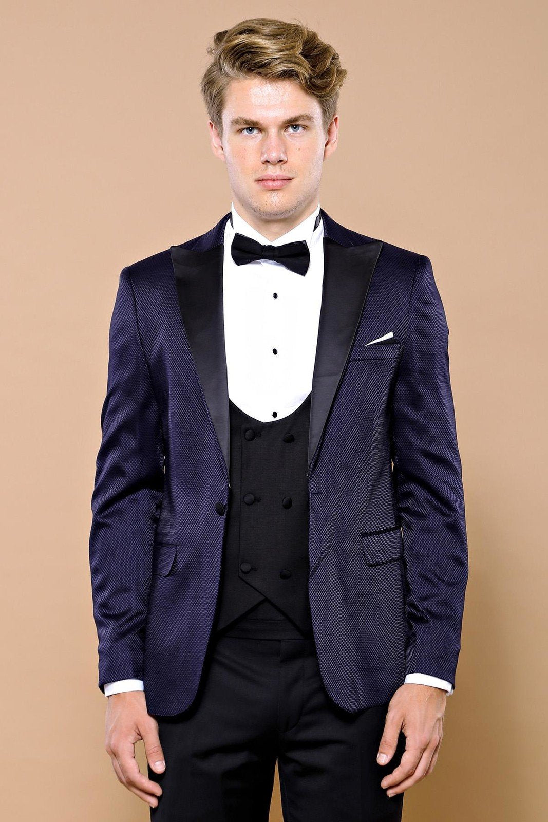 4423 Navy Blue Self-Patterned Waistcoat Suit