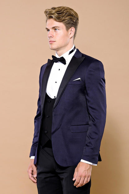 4423 Navy Blue Self-Patterned Waistcoat Suit