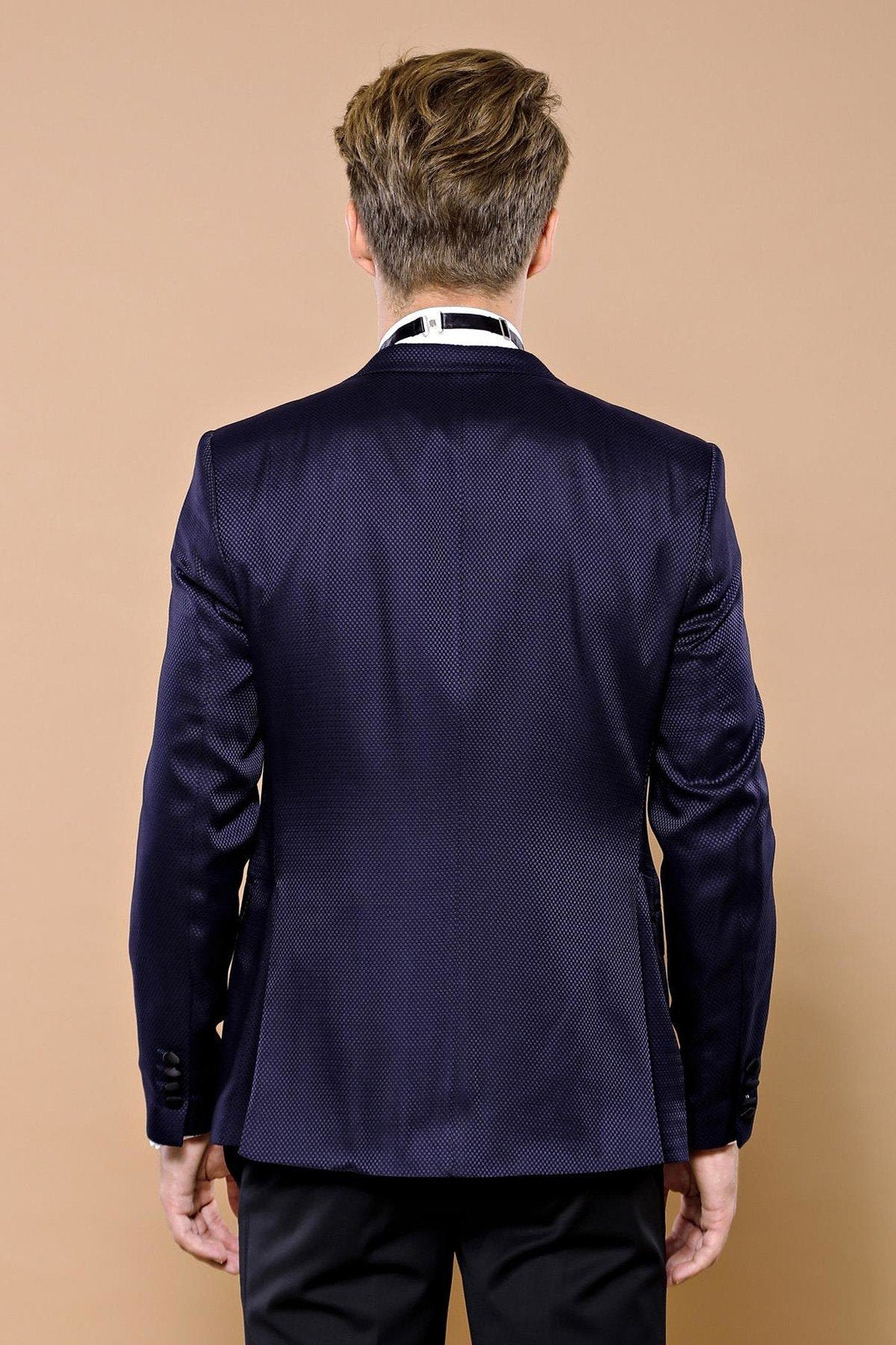 4423 Navy Blue Self-Patterned Waistcoat Suit