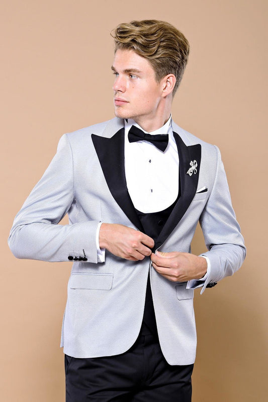 4416 Grey-Black Dot Patterned Tuxedo