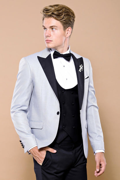 4416 Grey-Black Dot Patterned Tuxedo