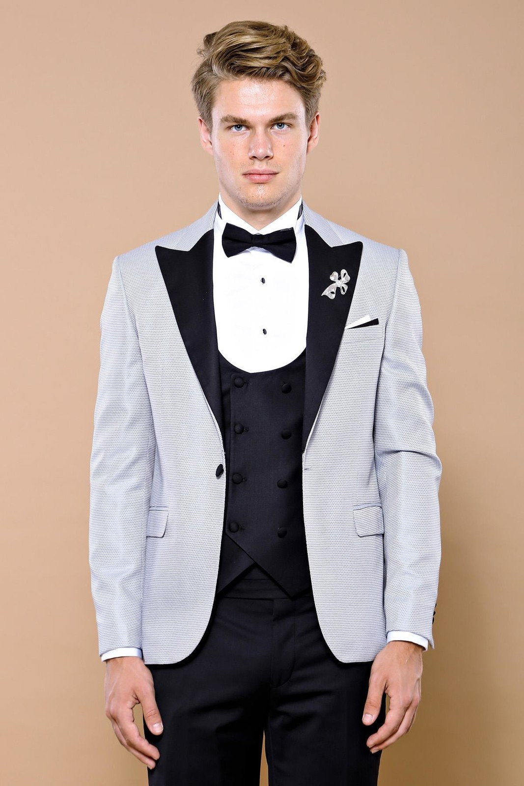 4416 Grey-Black Dot Patterned Tuxedo