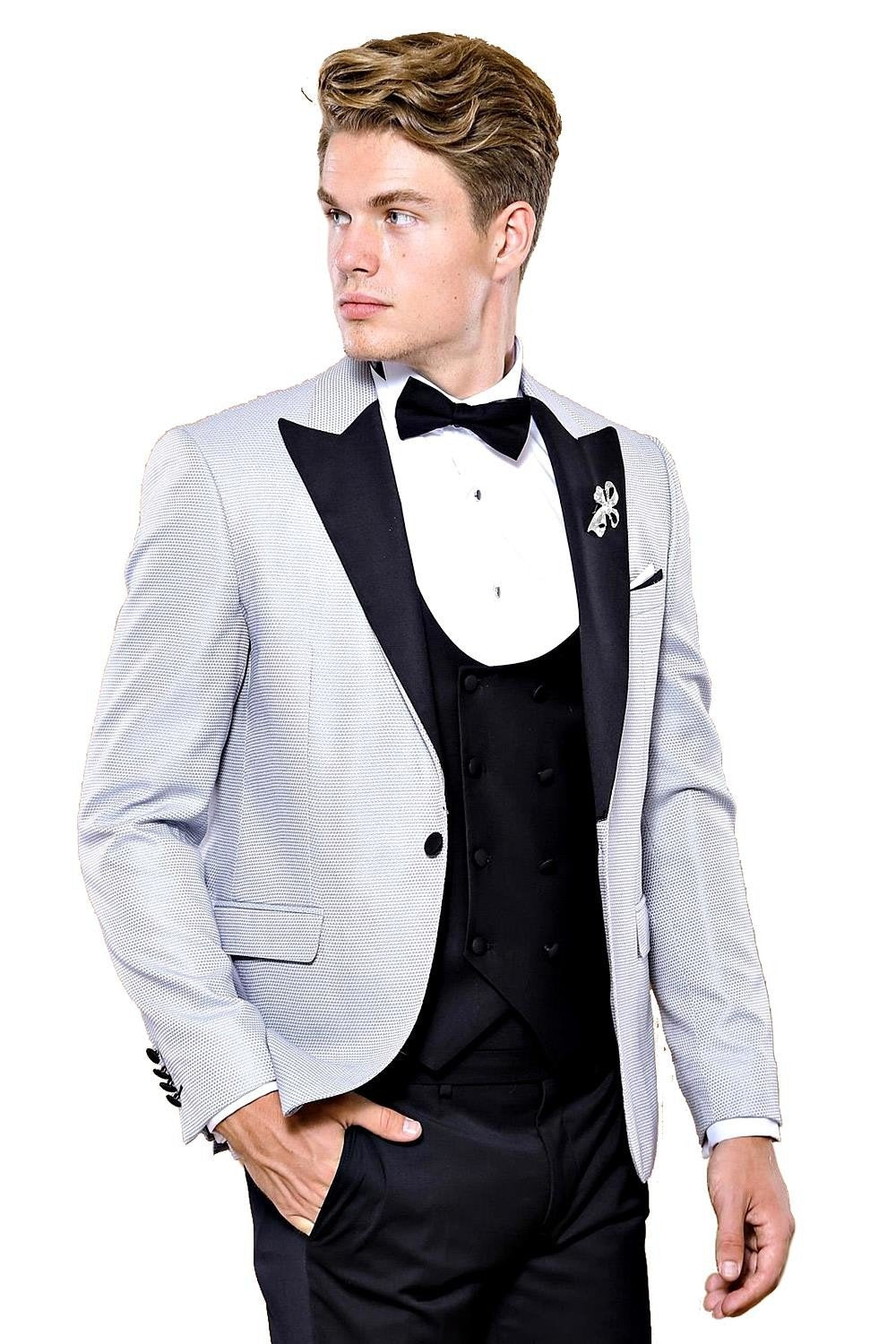 4416 Grey-Black Dot Patterned Tuxedo