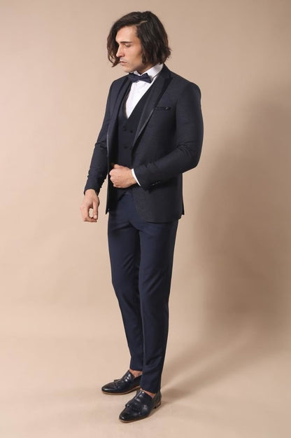 4362 Navy Blue Dot Patterned Tuxedo